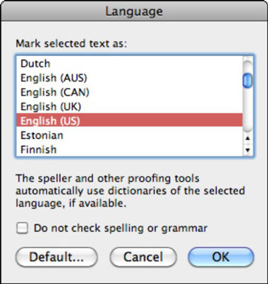 mac os x spelling dictionary for outlook